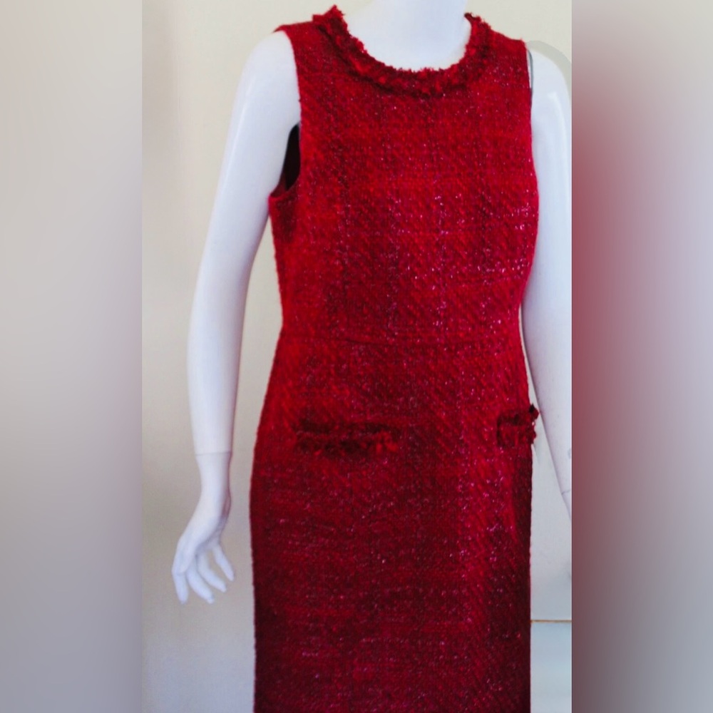 Lands' End Vibrant Red Textured Midi dress with a hint of sparkle - Sz. 12